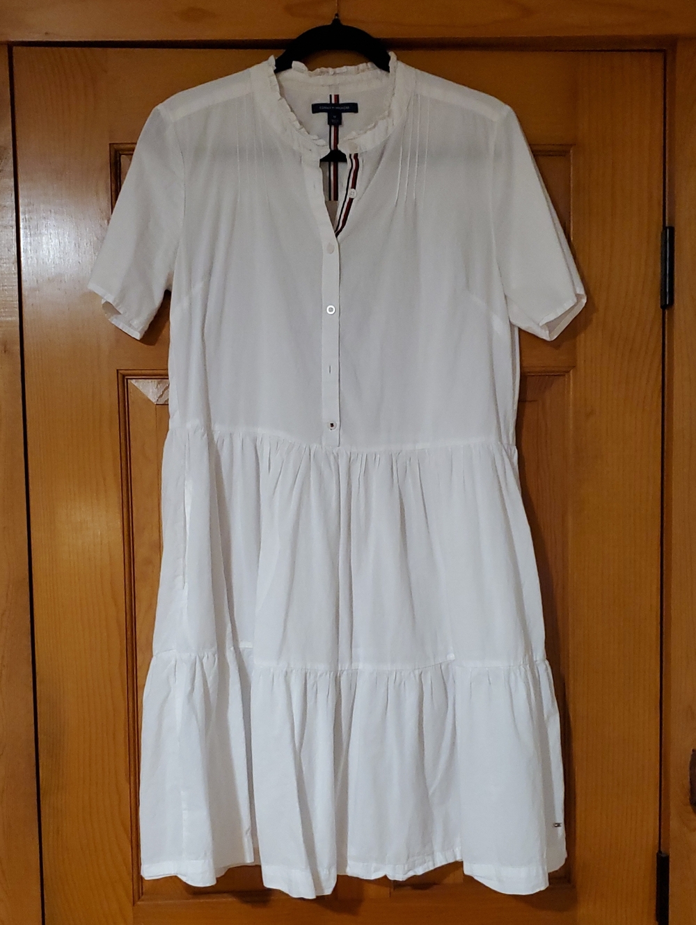 Tommy Hilfiger White Tiered Short-Sleeve Button Dress